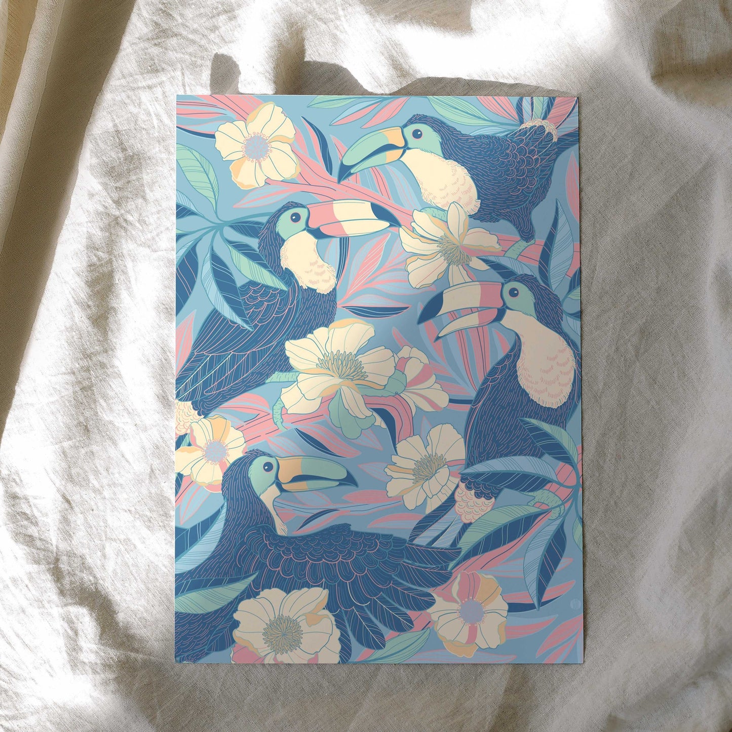 Toucan in the Floral Jungle Art Print Postcard Post Cards
