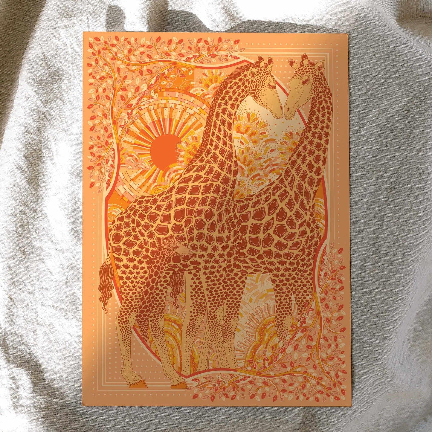 Giraffe, "Surya" in the Grassland Art print Postcard Post Cards