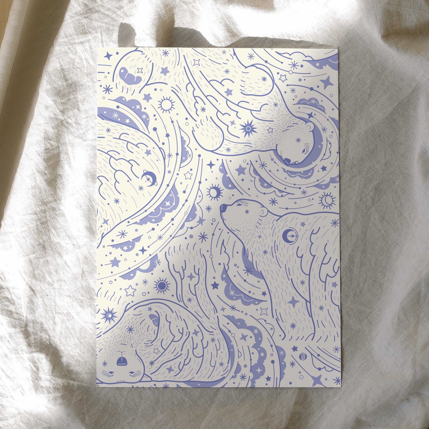 Polar Bear, and the Northern Sky Art Print Postcard Post Cards