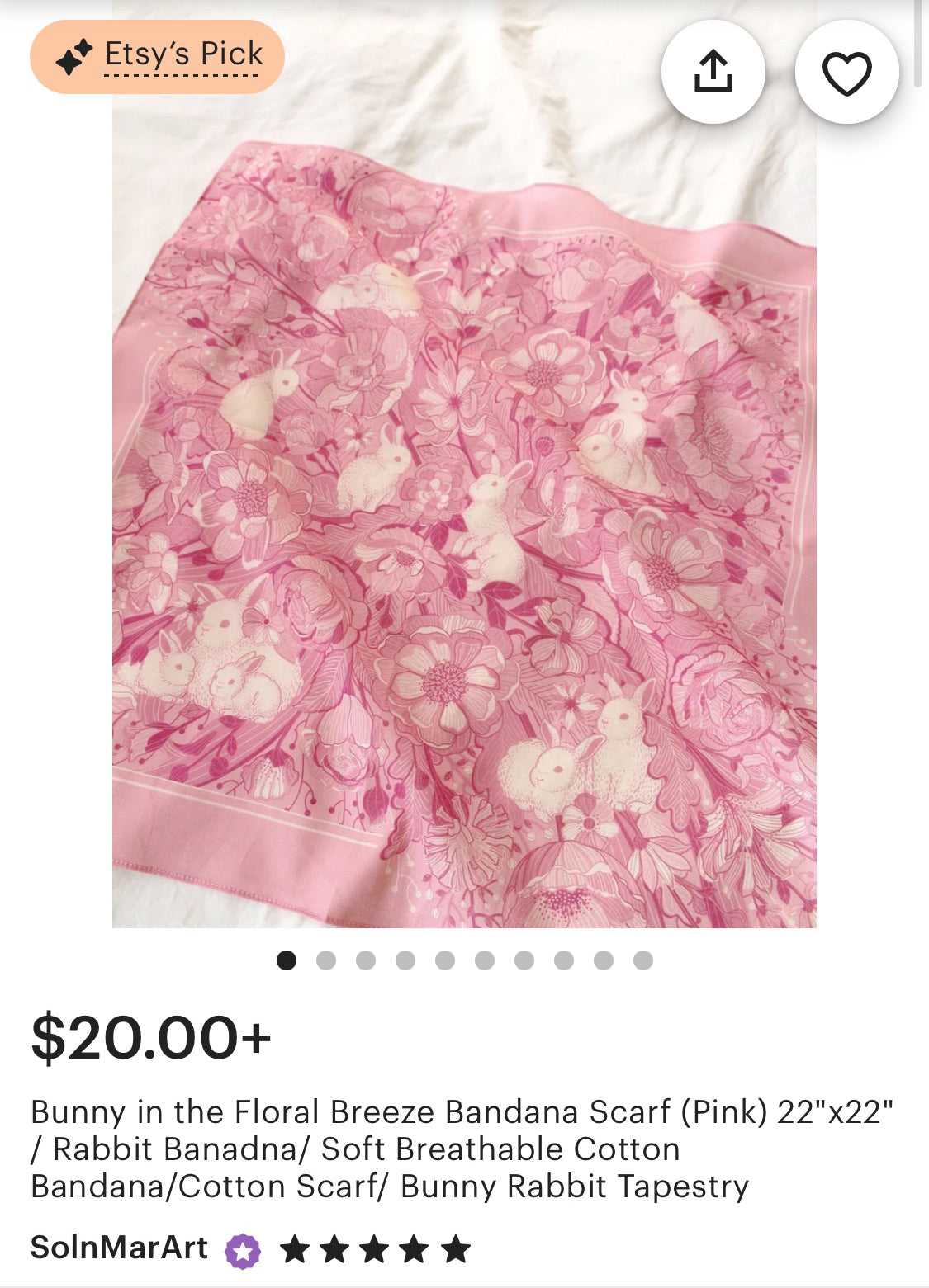 Bunny in the Floral Breeze Bandana Scarf (Pink) featuring rabbits and flowers, 100% cotton, lightweight and breathable design.