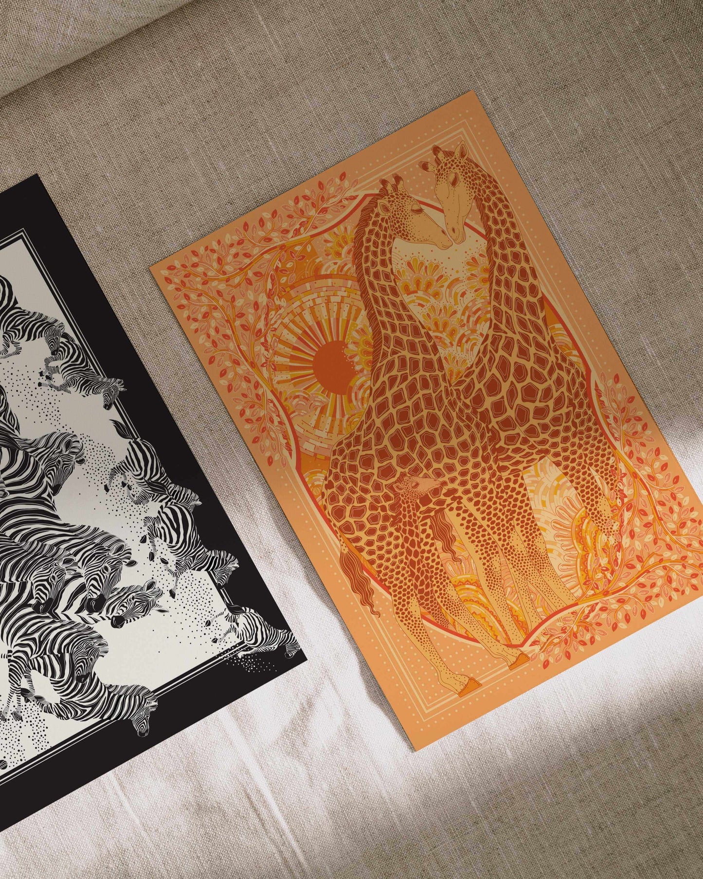 Giraffe, "Surya" in the Grassland Art print Postcard Post Cards