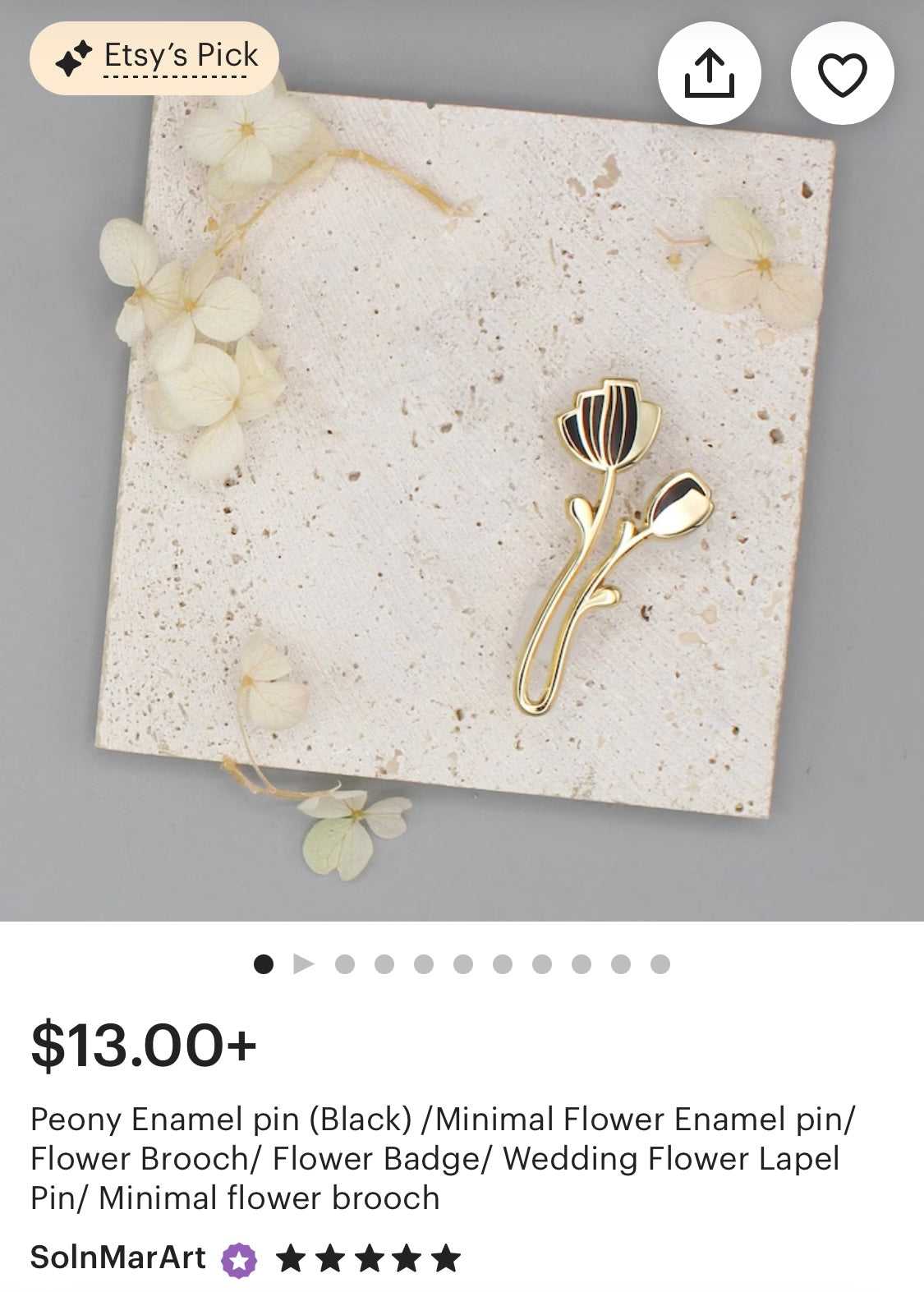 Peony Enamel Pin (Black) Brooches & Lapel Pins