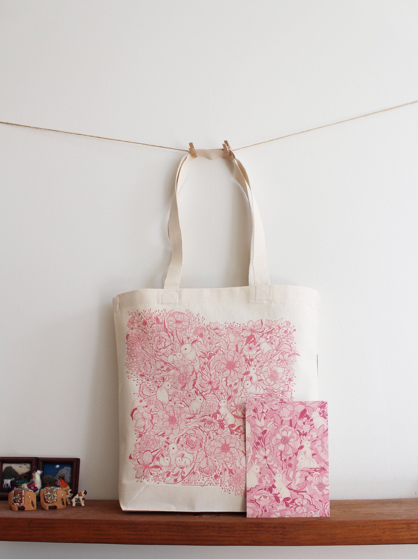 Bunny in the Floral Breeze Canvas Tote bag