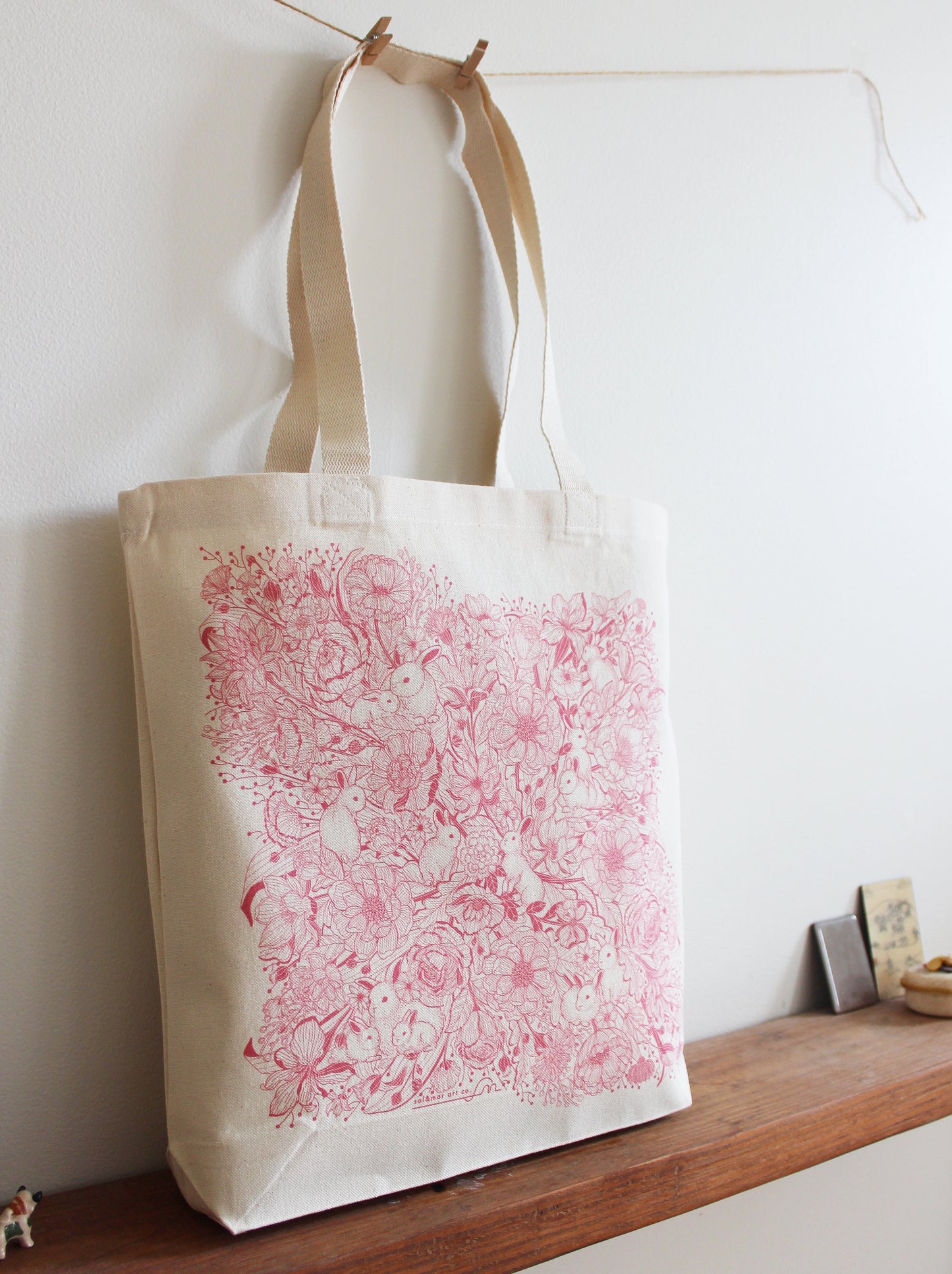 Bunny in the Floral Breeze Canvas Tote bag