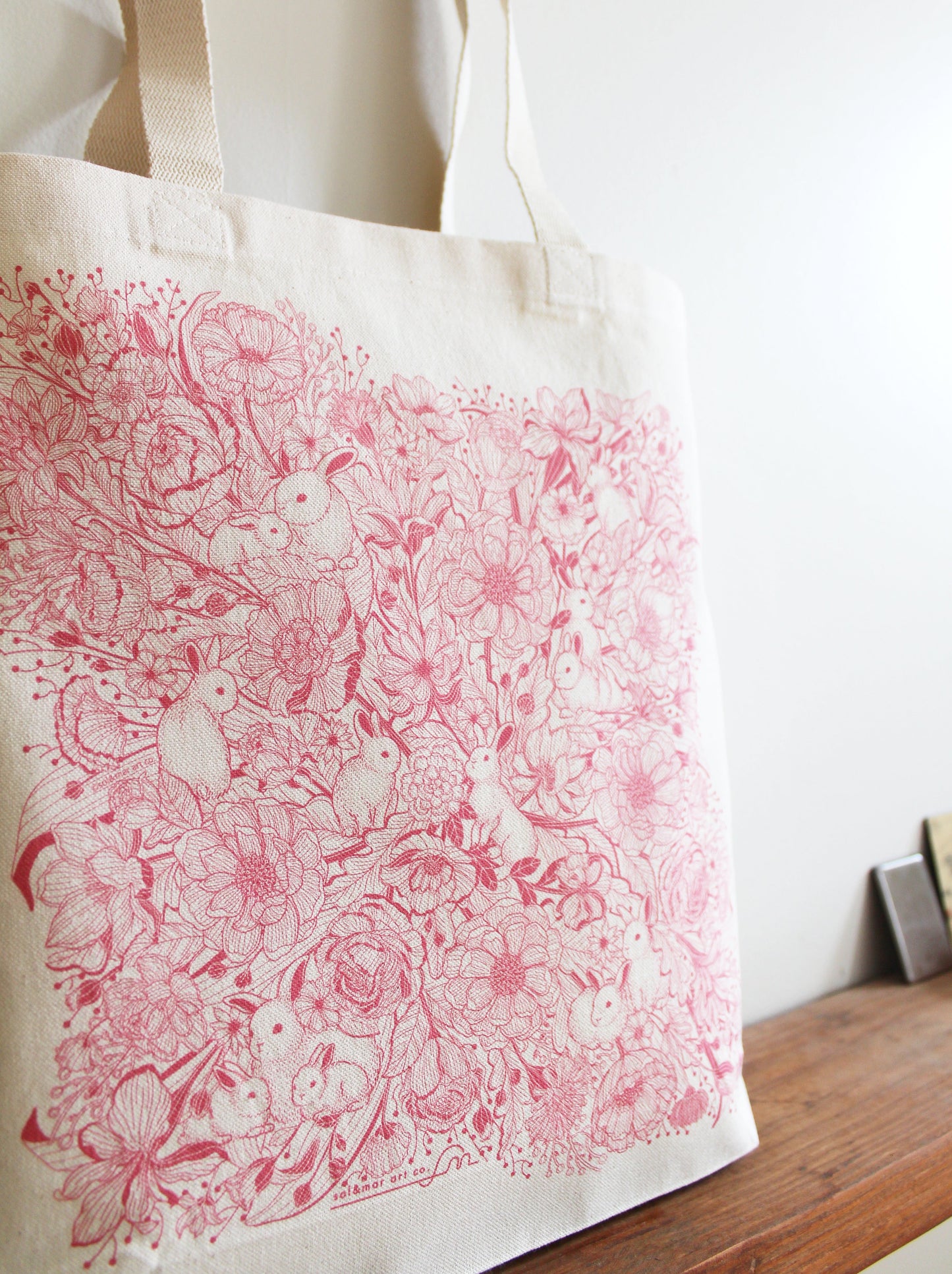 Bunny in the Floral Breeze Canvas Tote bag