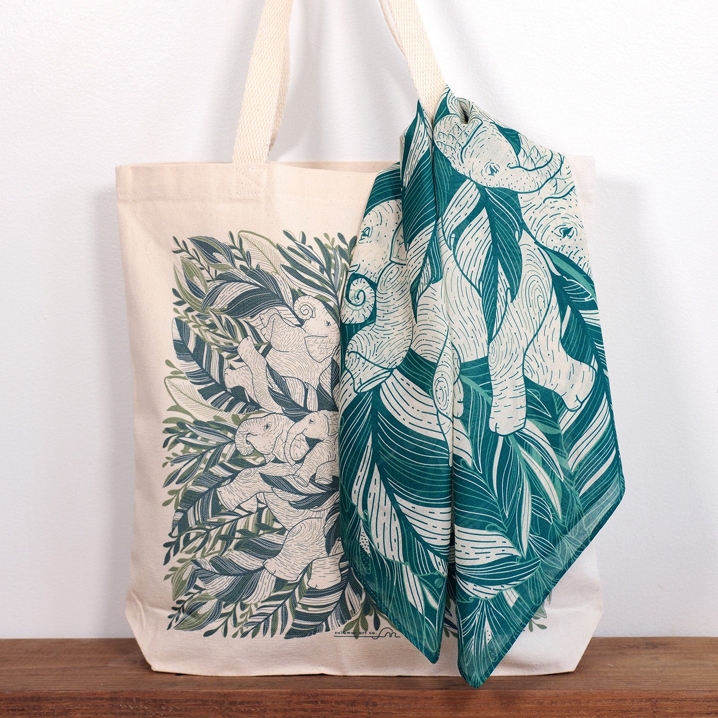 Elephant Tote Bag + Bandana Scarf Set