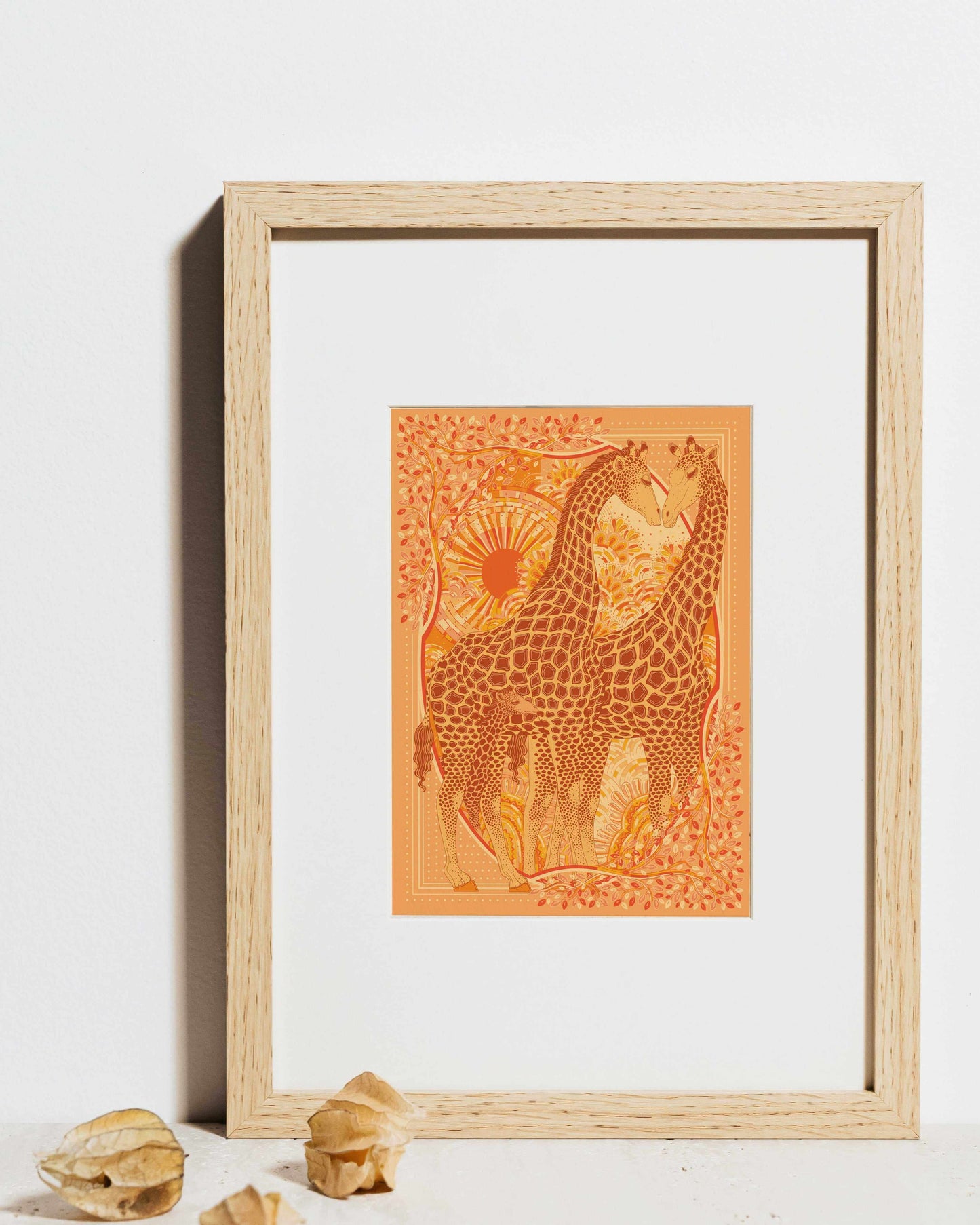 Giraffe, "Surya" in the Grassland Art print Postcard Post Cards