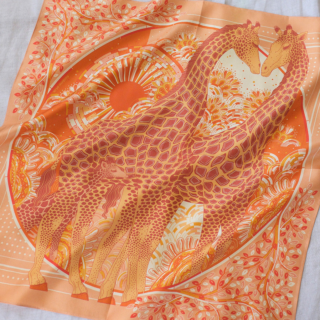 Giraffe, "Surya" in the Grassland Silk Twill Scarf