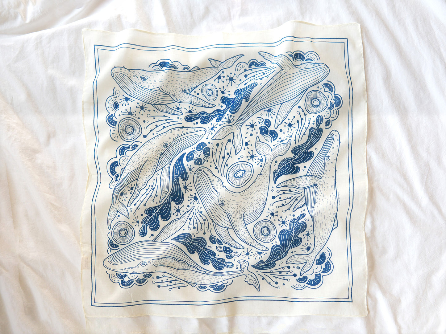 Whale, and the Ocean Bandana Scarf (Off-White)