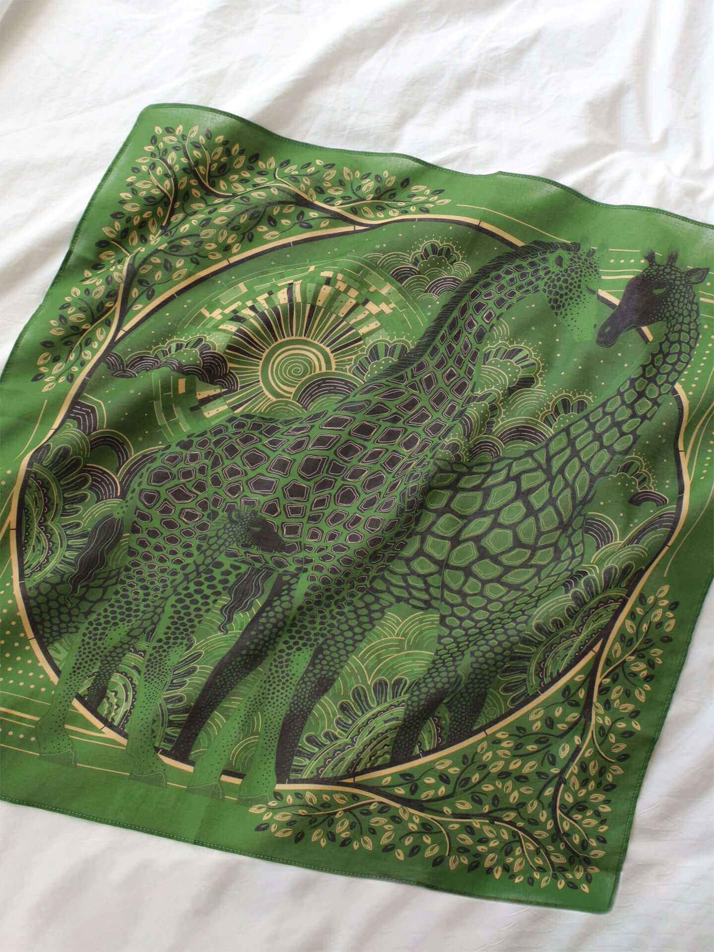 Giraffe, "Surya" in the Grassland Bandana Scarf (Olive Green)