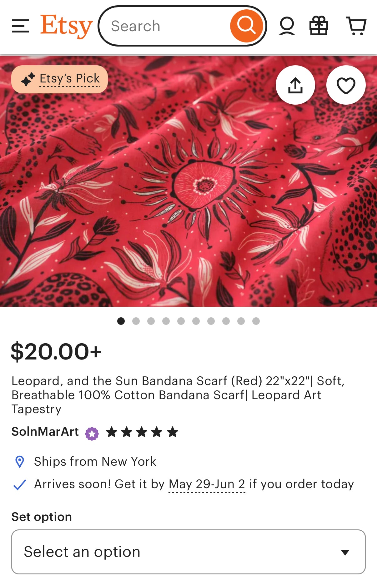 Leopard, and the Sun Bandana Scarf (Red)