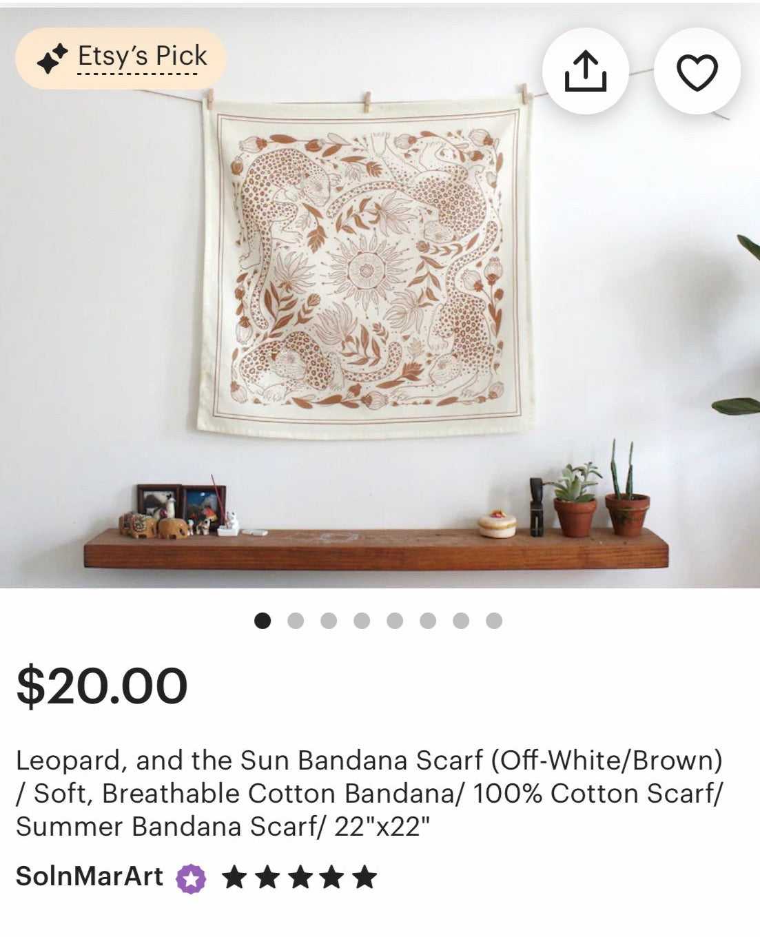 Leopard and the Sun Bandana Scarf in off-white, 100% cotton, soft and breathable, ideal for various accessories.