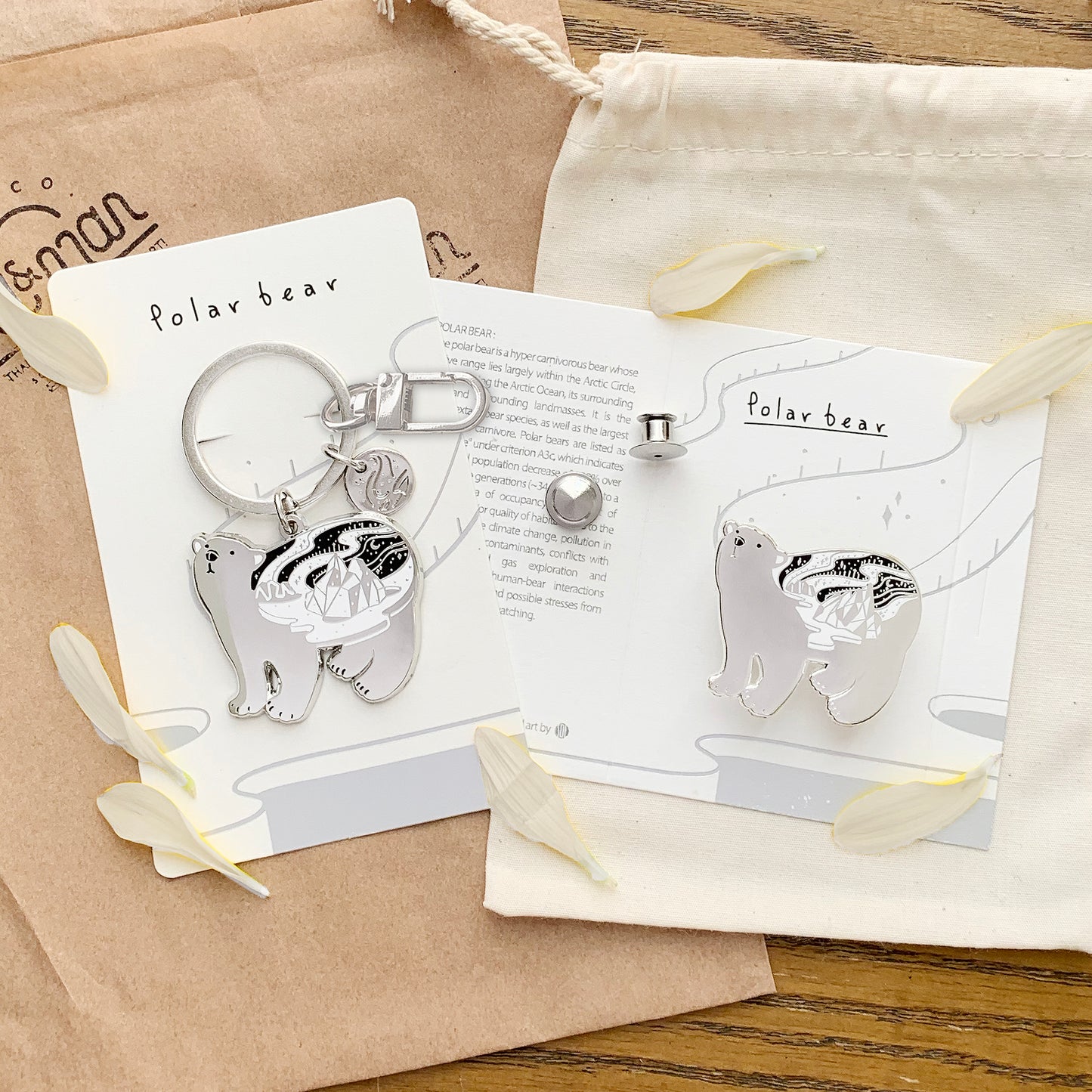 Polar Bear Enamel Keychain+ Pin Set