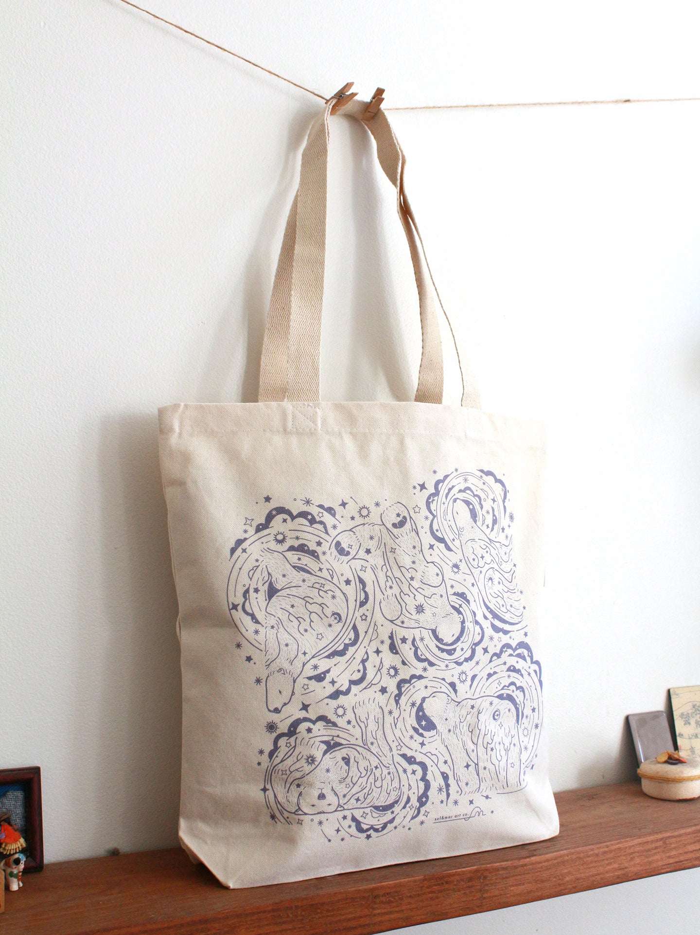 Polar Bear, and the Northern Sky Canvas Tote Bag