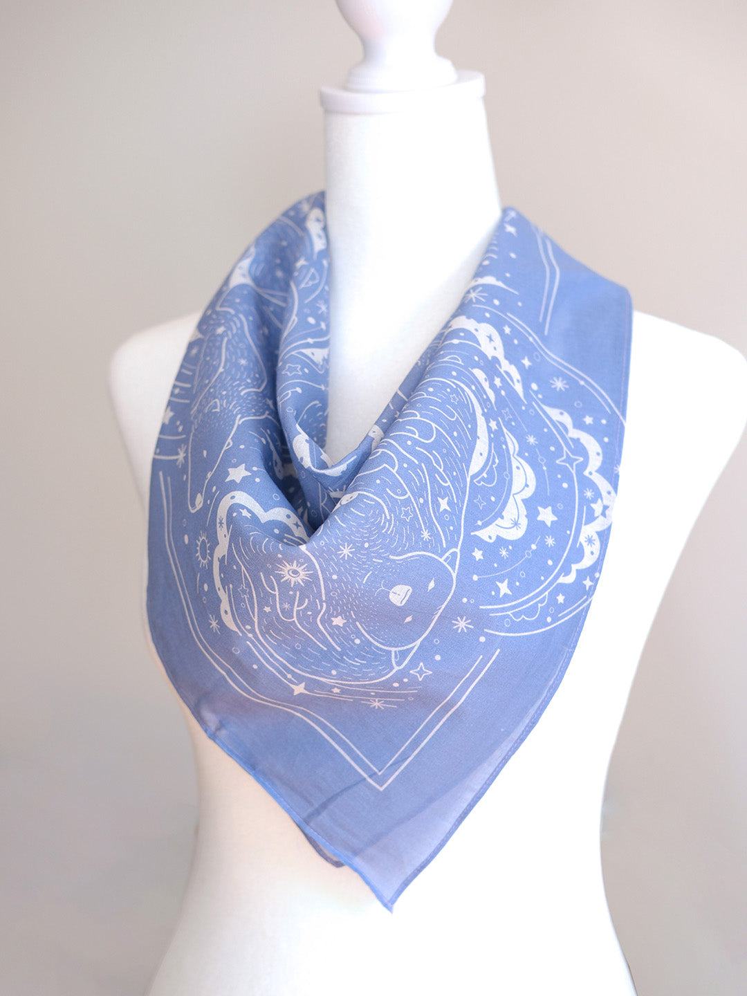 Lavender bandana scarf featuring Polar Bear and Northern Sky art, perfect for accessories and decoration.