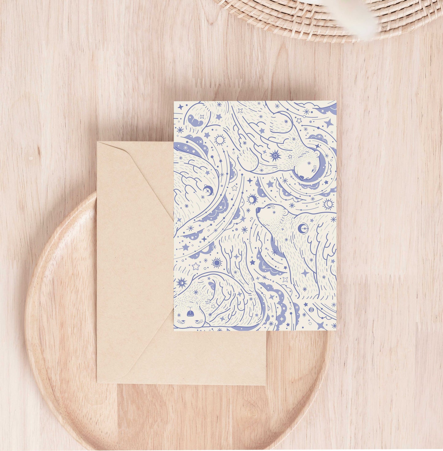Polar Bear, and the Northern Sky Art Print Postcard Post Cards