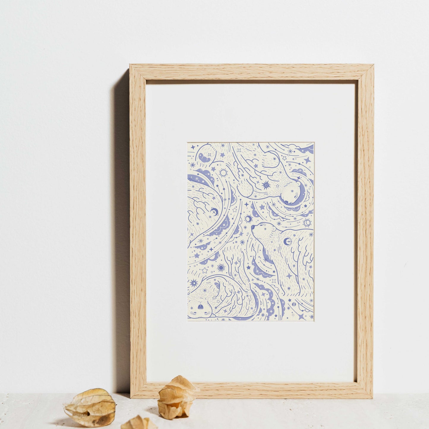 Polar Bear, and the Northern Sky Art Print Postcard Post Cards