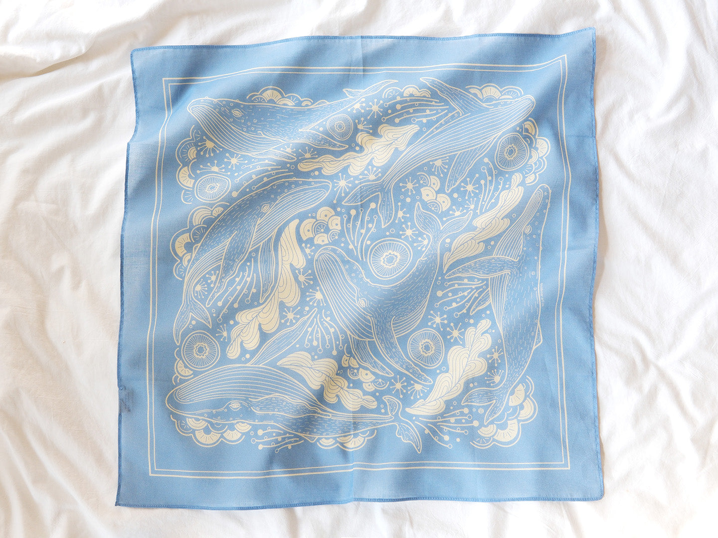 Whale, and the Ocean Bandana Scarf (Light Blue)