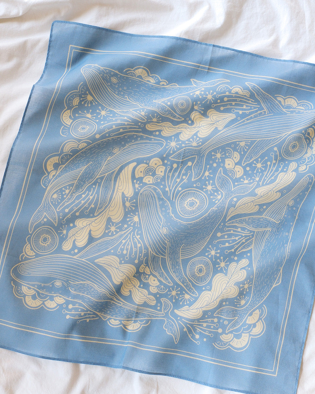 Whale, and the Ocean Bandana Scarf (Light Blue)