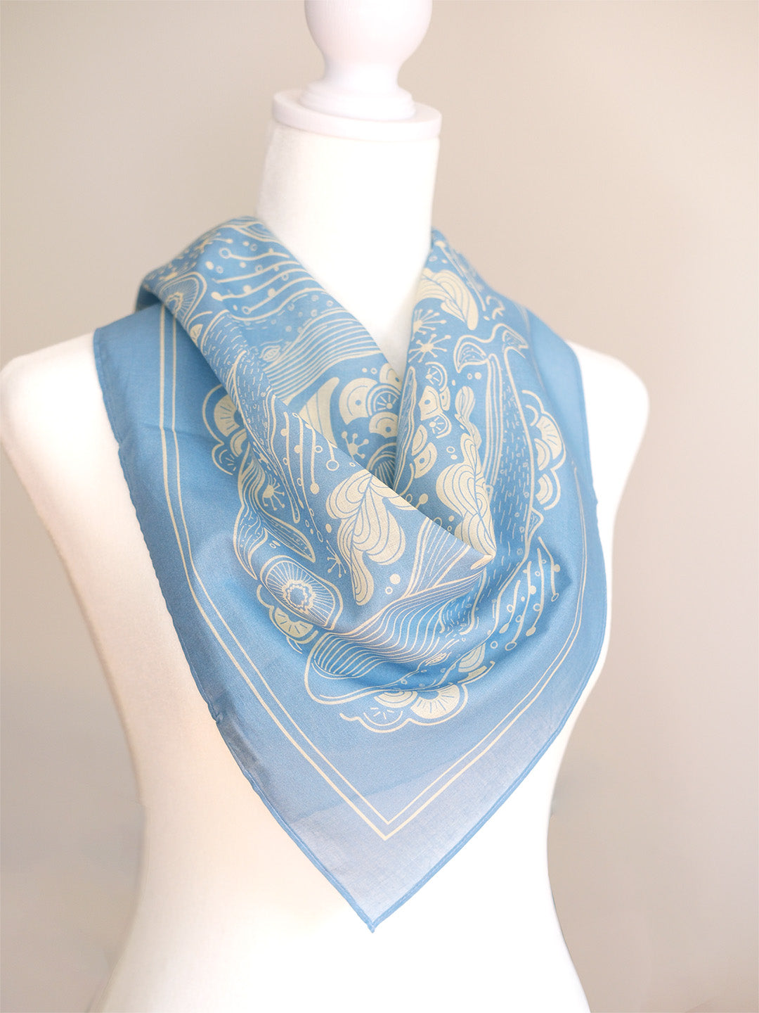 Whale, and the Ocean Bandana Scarf (Light Blue)