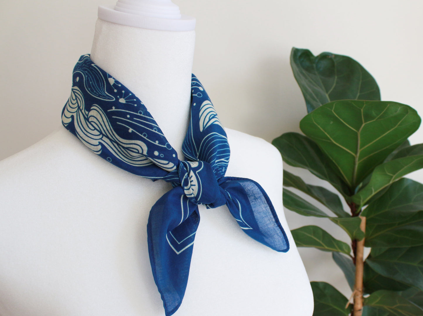 Whale, and the Ocean Bandana Scarf (Navy)