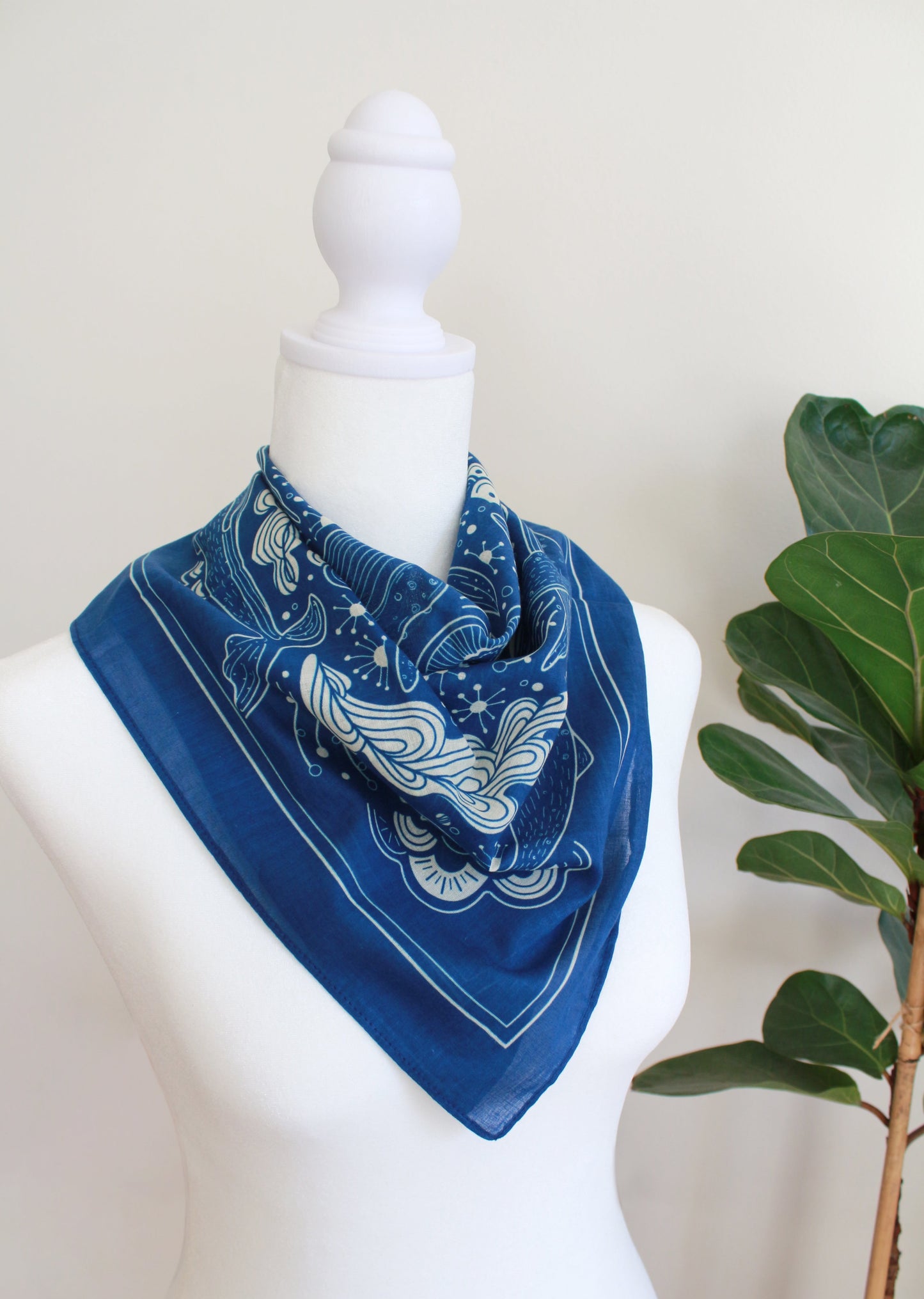 Whale, and the Ocean Bandana Scarf (Navy)