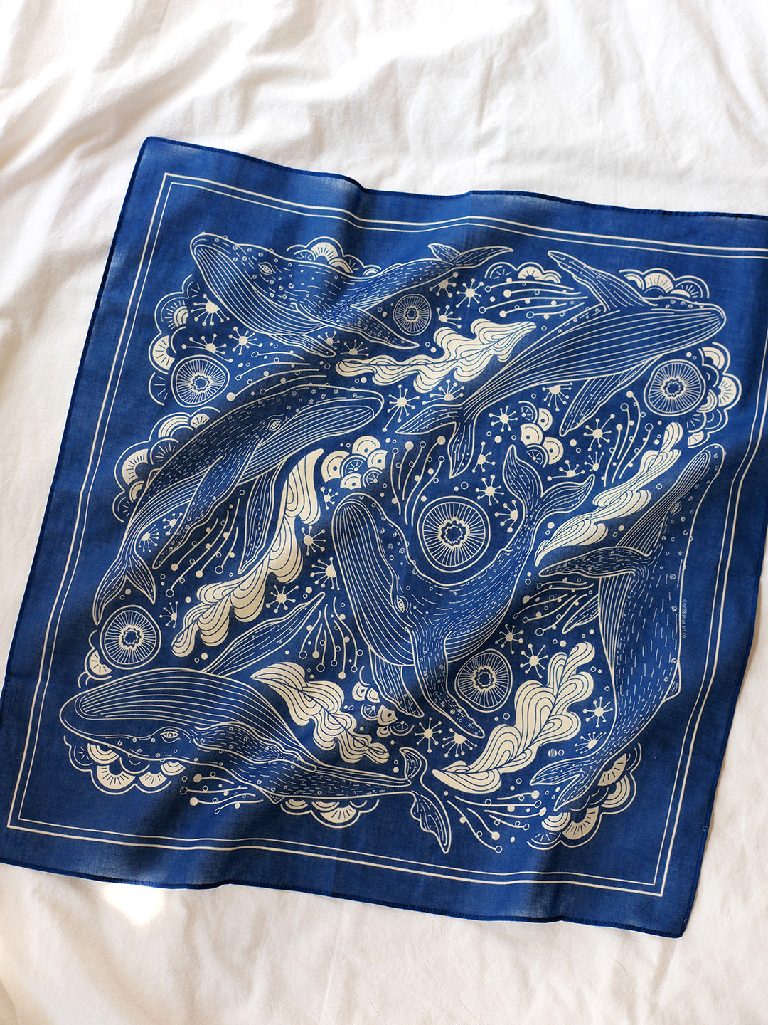 Whale, and the Ocean Bandana Scarf (Navy)