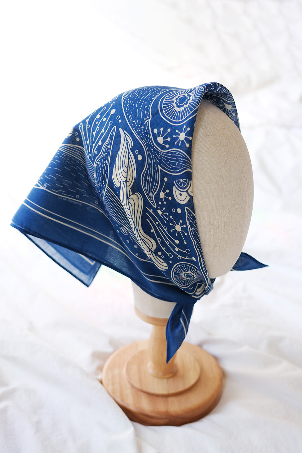 Whale, and the Ocean Bandana Scarf (Navy)
