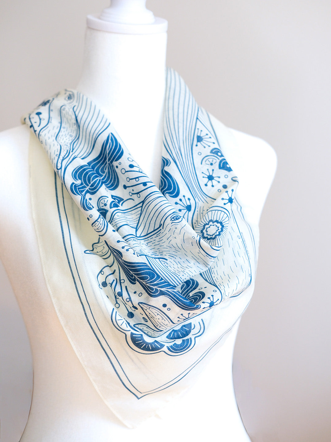 Whale, and the Ocean Bandana Scarf (Off-White)