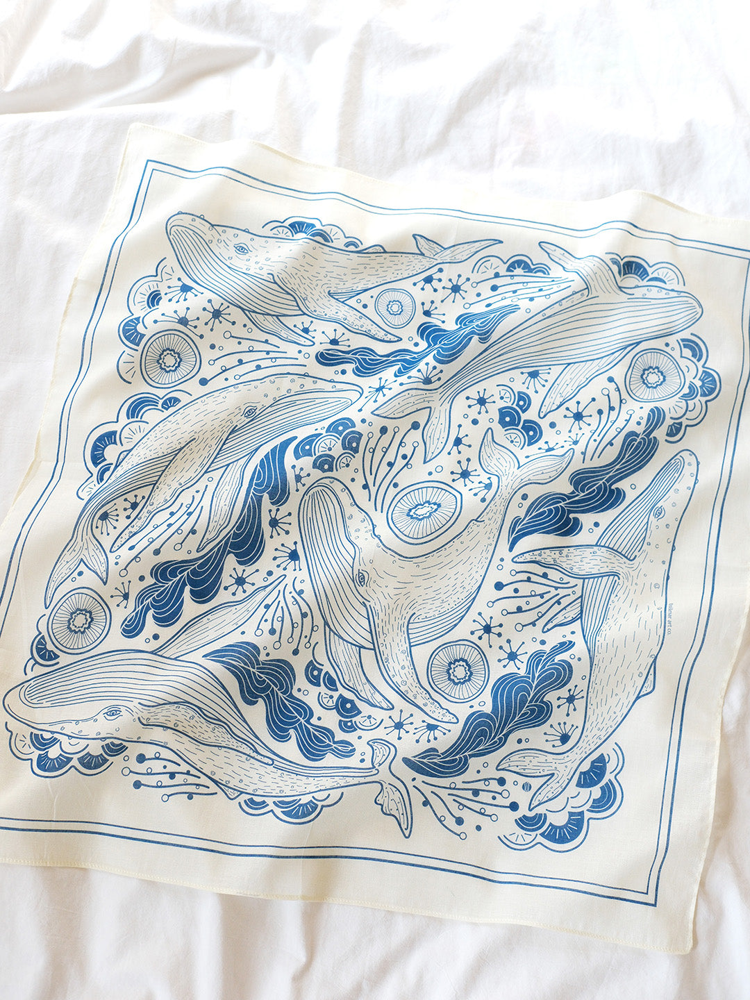 Whale, and the Ocean Bandana Scarf (Off-White)