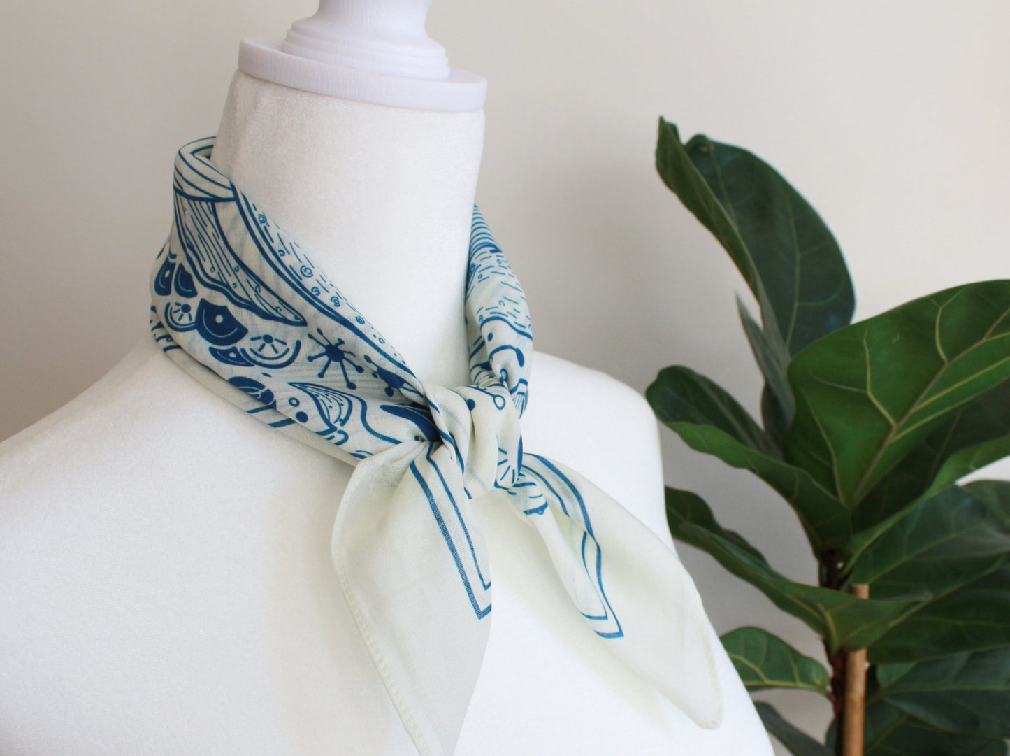 Whale, and the Ocean Bandana Scarf (Off-White)