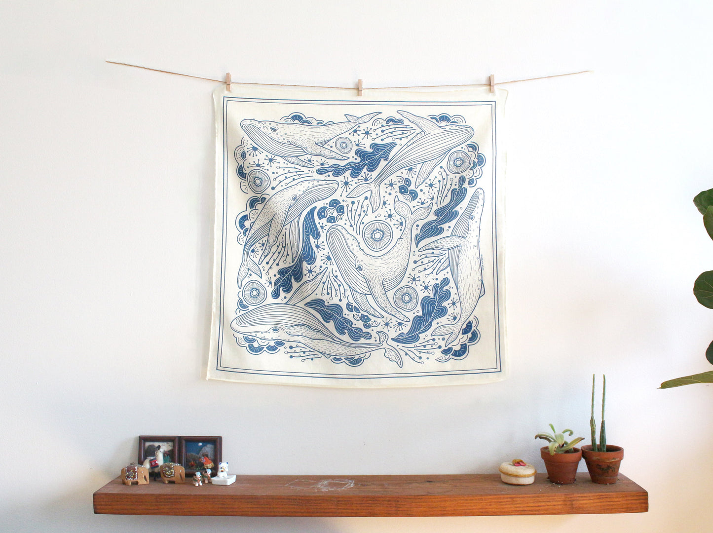 Whale, and the Ocean Bandana Scarf (Off-White)