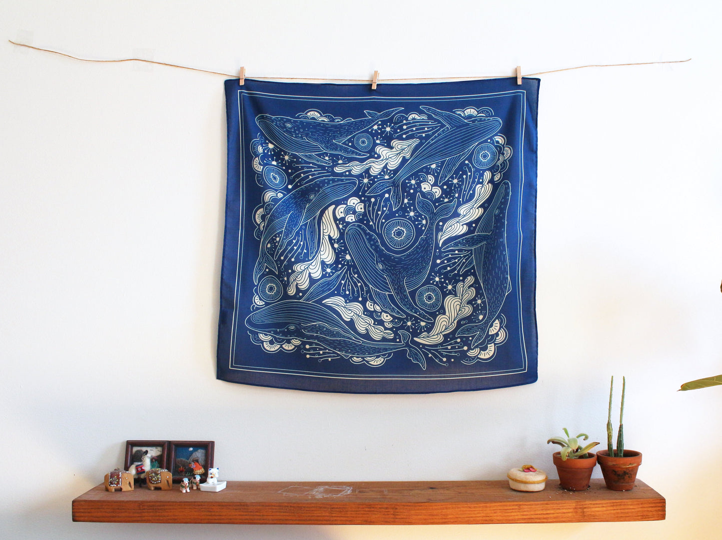 Whale, and the Ocean Bandana Scarf (Navy)