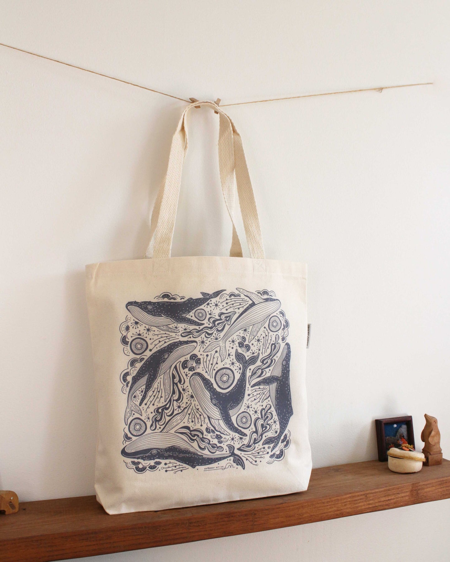 Whale tote bag + Bandana Gift set (Navy)