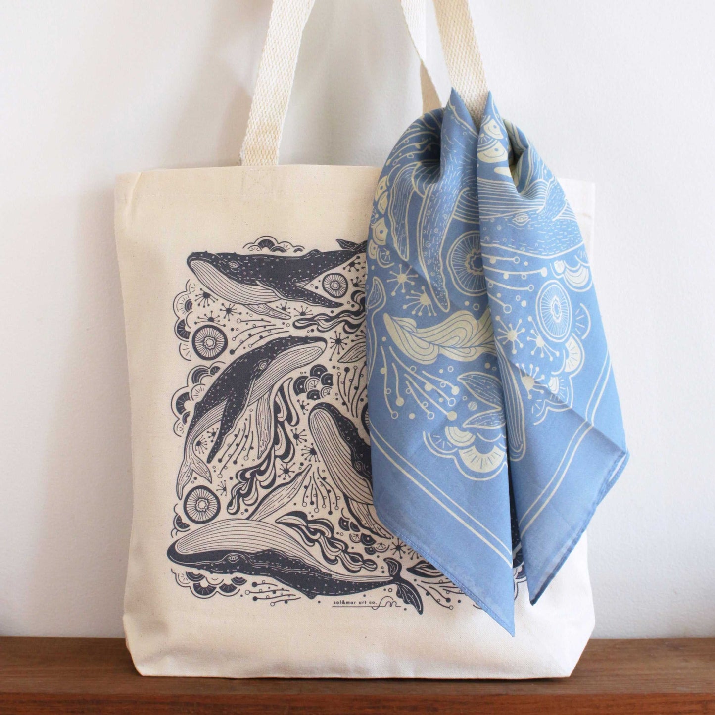 Whale Tote Bag + Bandana Gift Set (Light blue) Tote bag