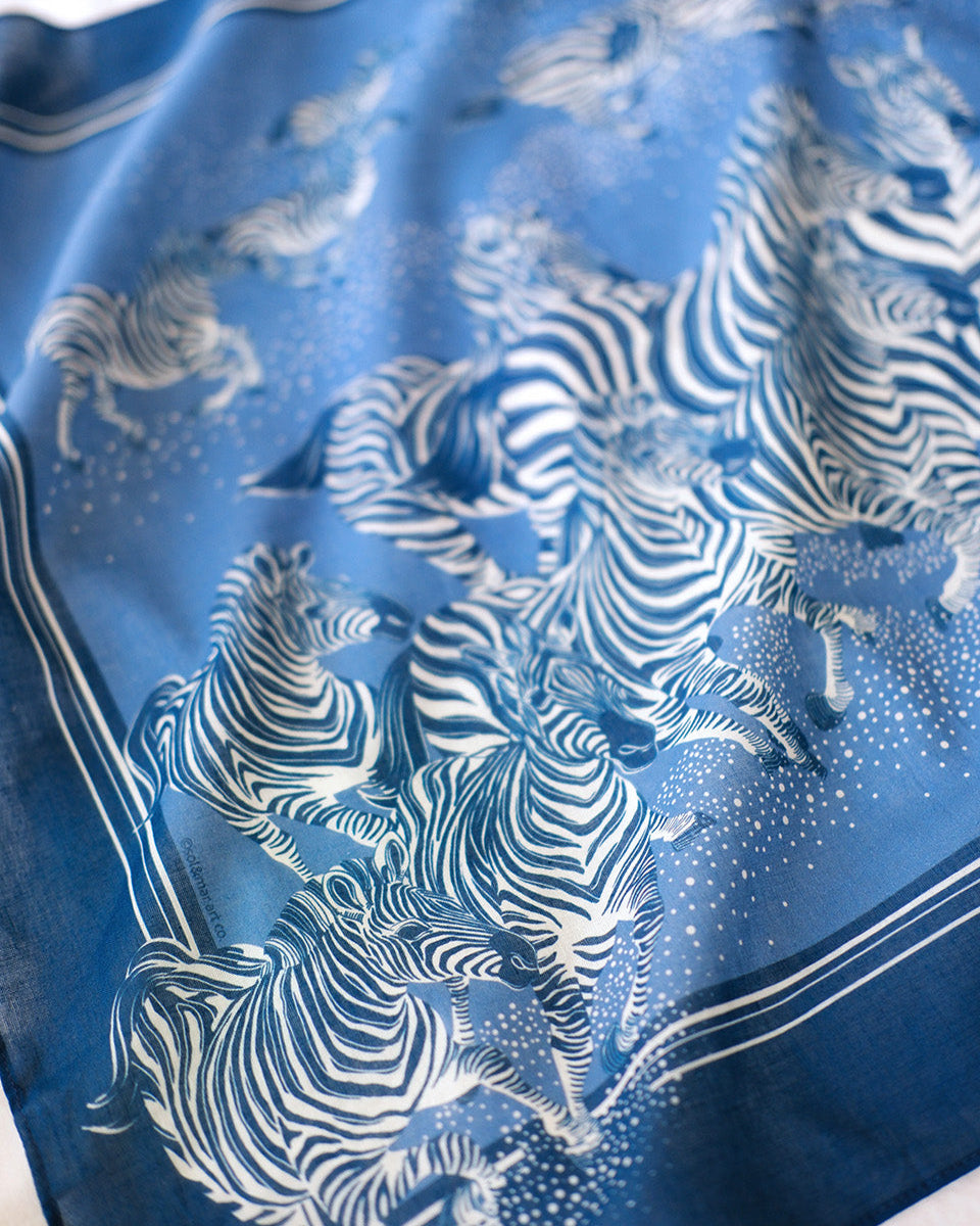 Zebra, "New Beginning" Bandana Scarf (Blue)