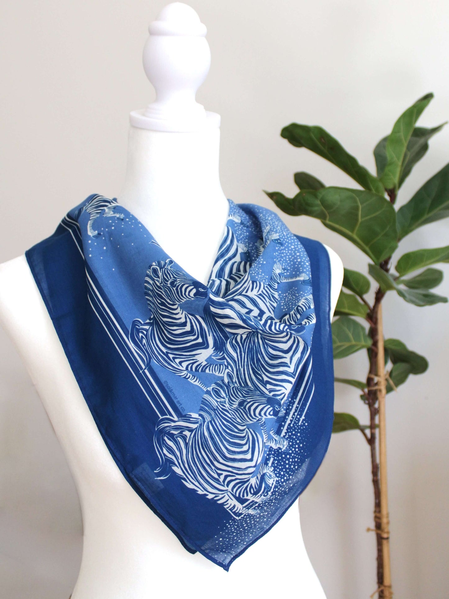 Zebra, "New Beginning" Bandana Scarf (Blue) Bandana Scarf