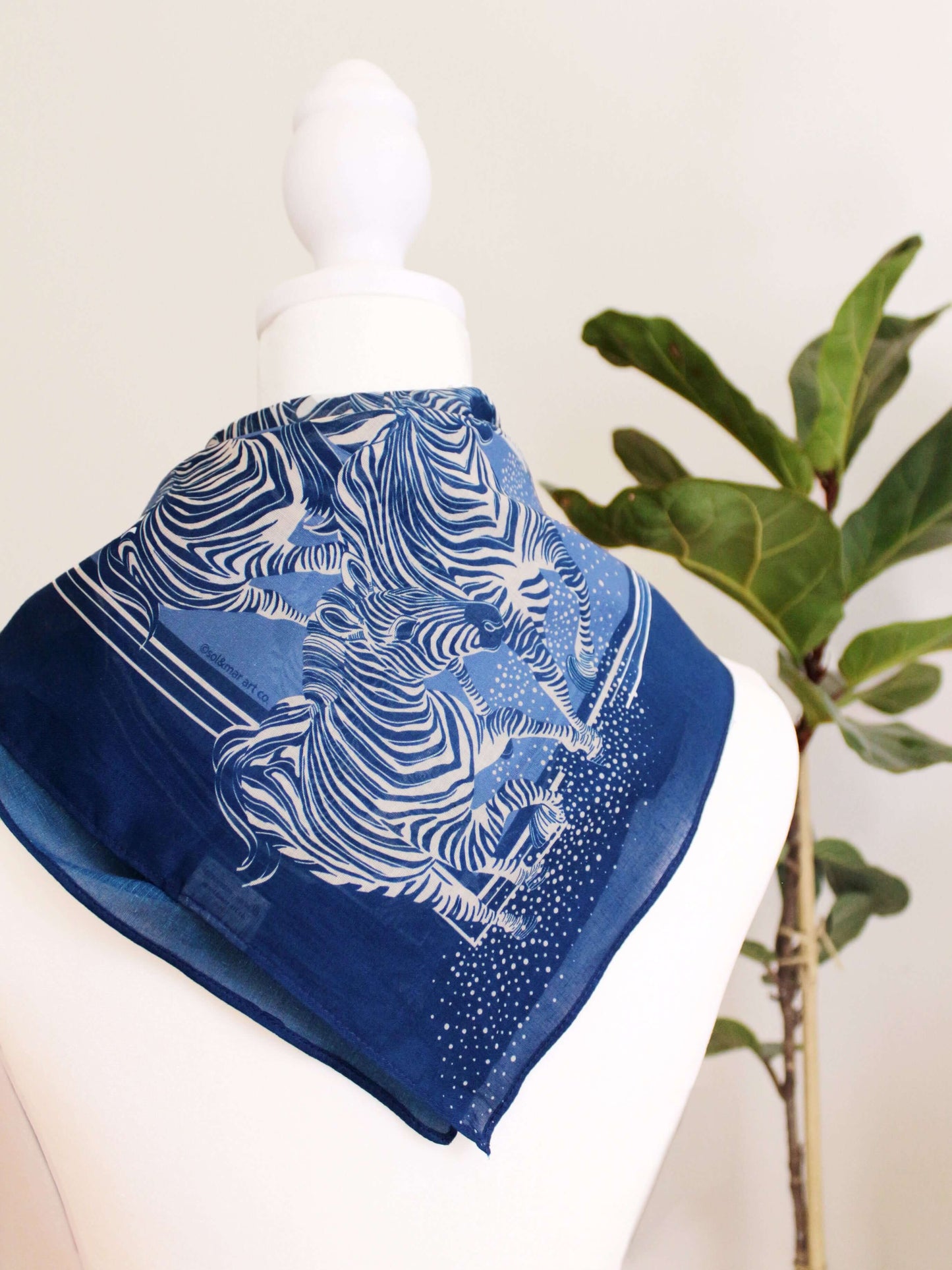 Zebra, "New Beginning" Bandana Scarf (Blue) Bandana Scarf
