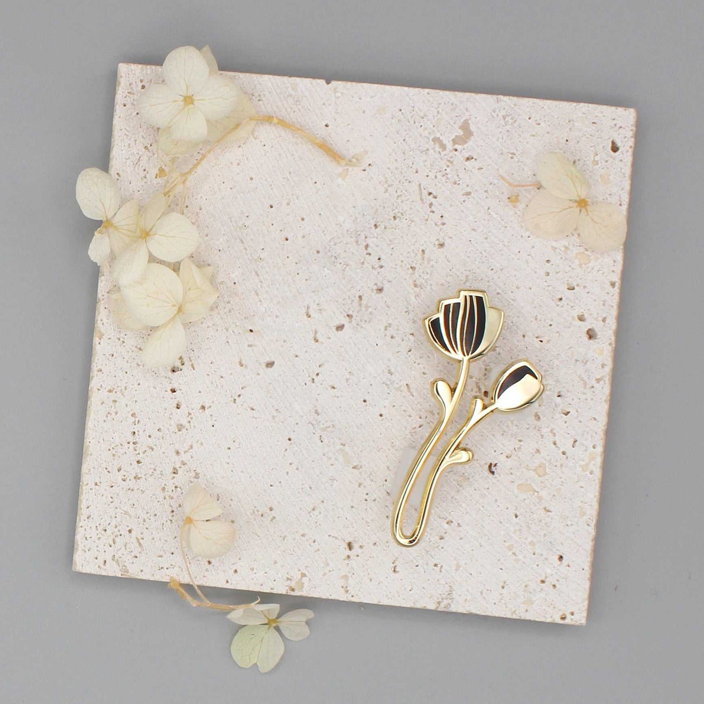 Peony Enamel Pin (Black) Brooches & Lapel Pins