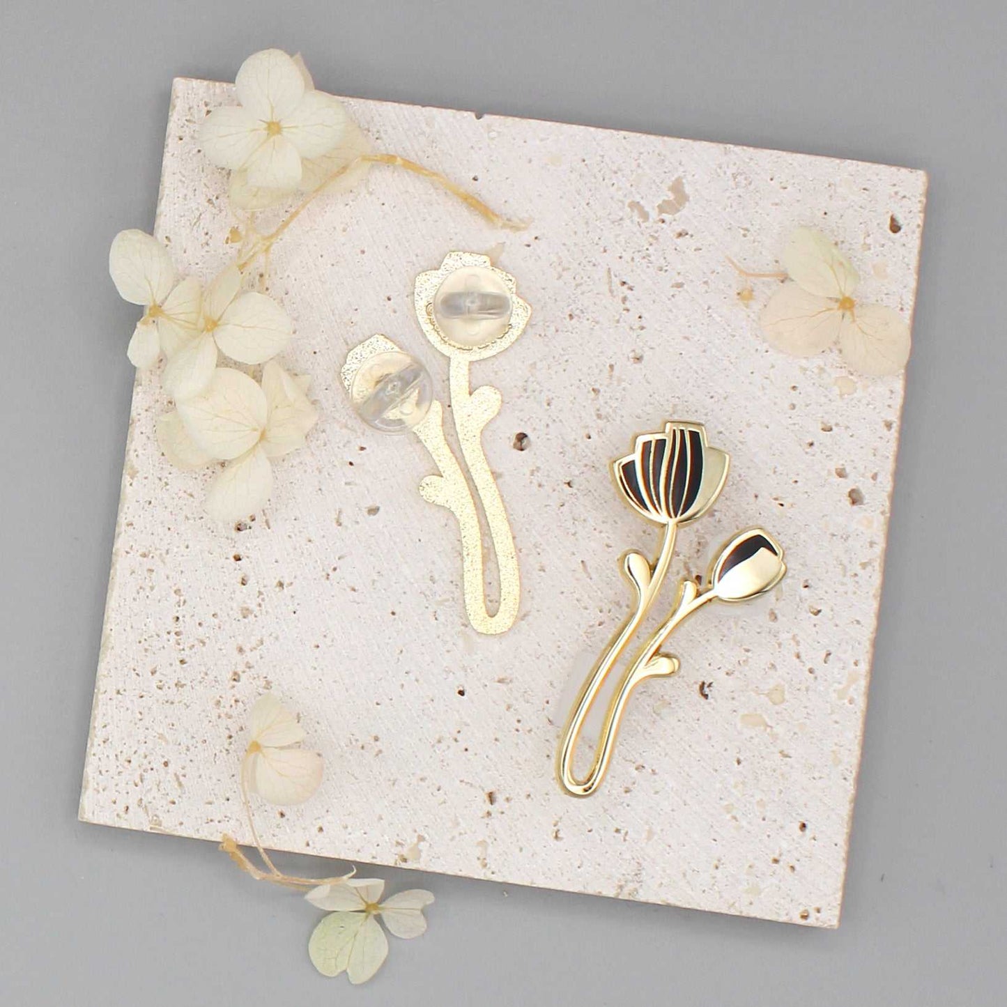 Peony Enamel Pin (Black) Brooches & Lapel Pins