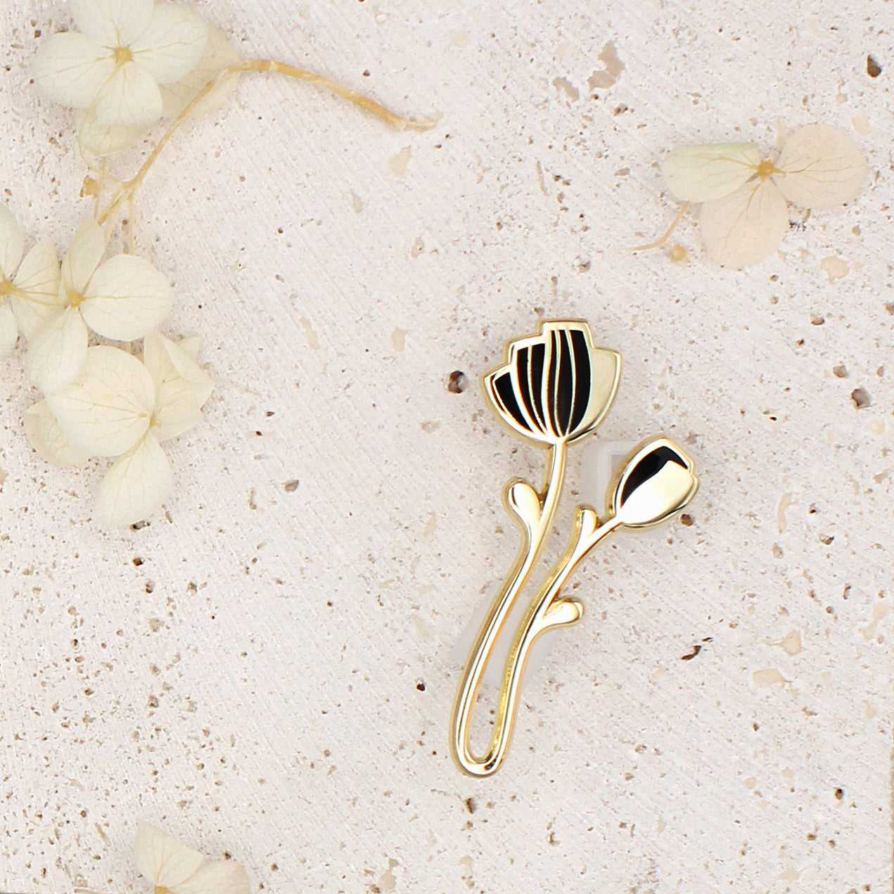 Peony Enamel Pin (Black) Brooches & Lapel Pins