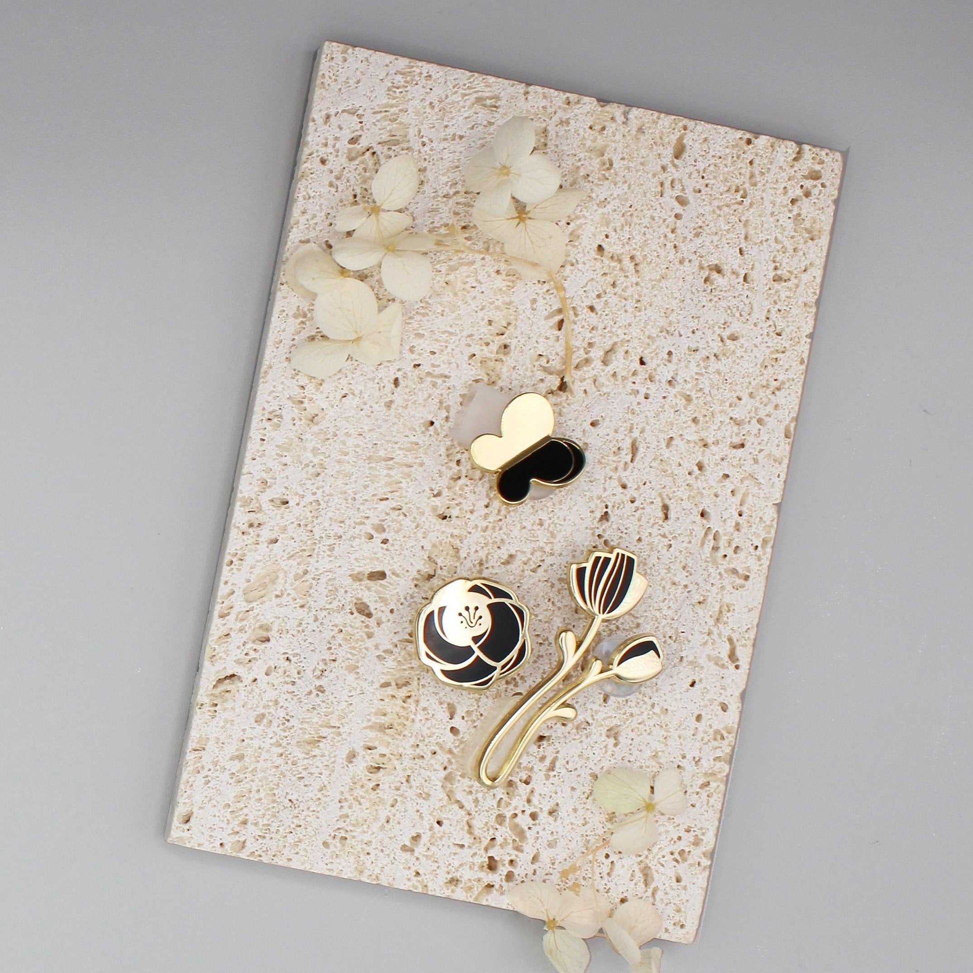 Peony Enamel Pin (Black) Brooches & Lapel Pins