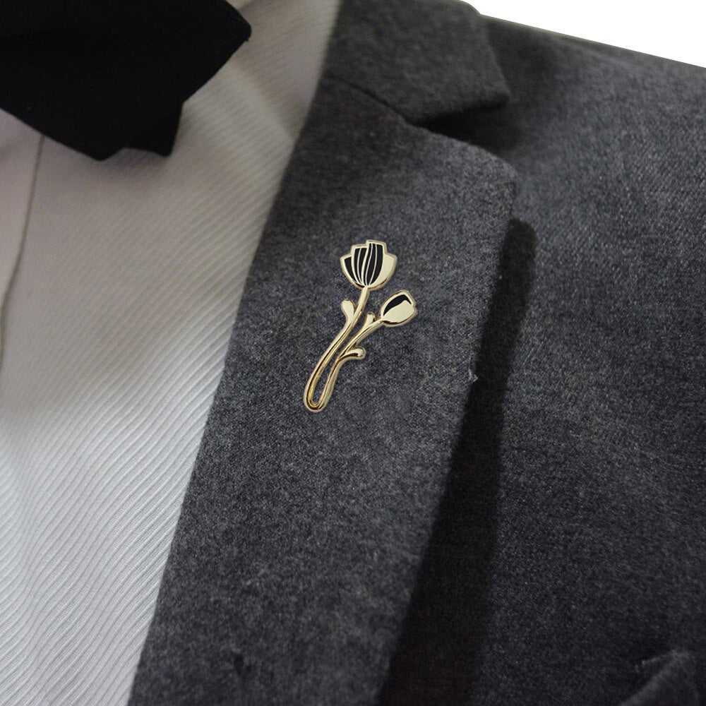 Peony Enamel Pin (Black) Brooches & Lapel Pins