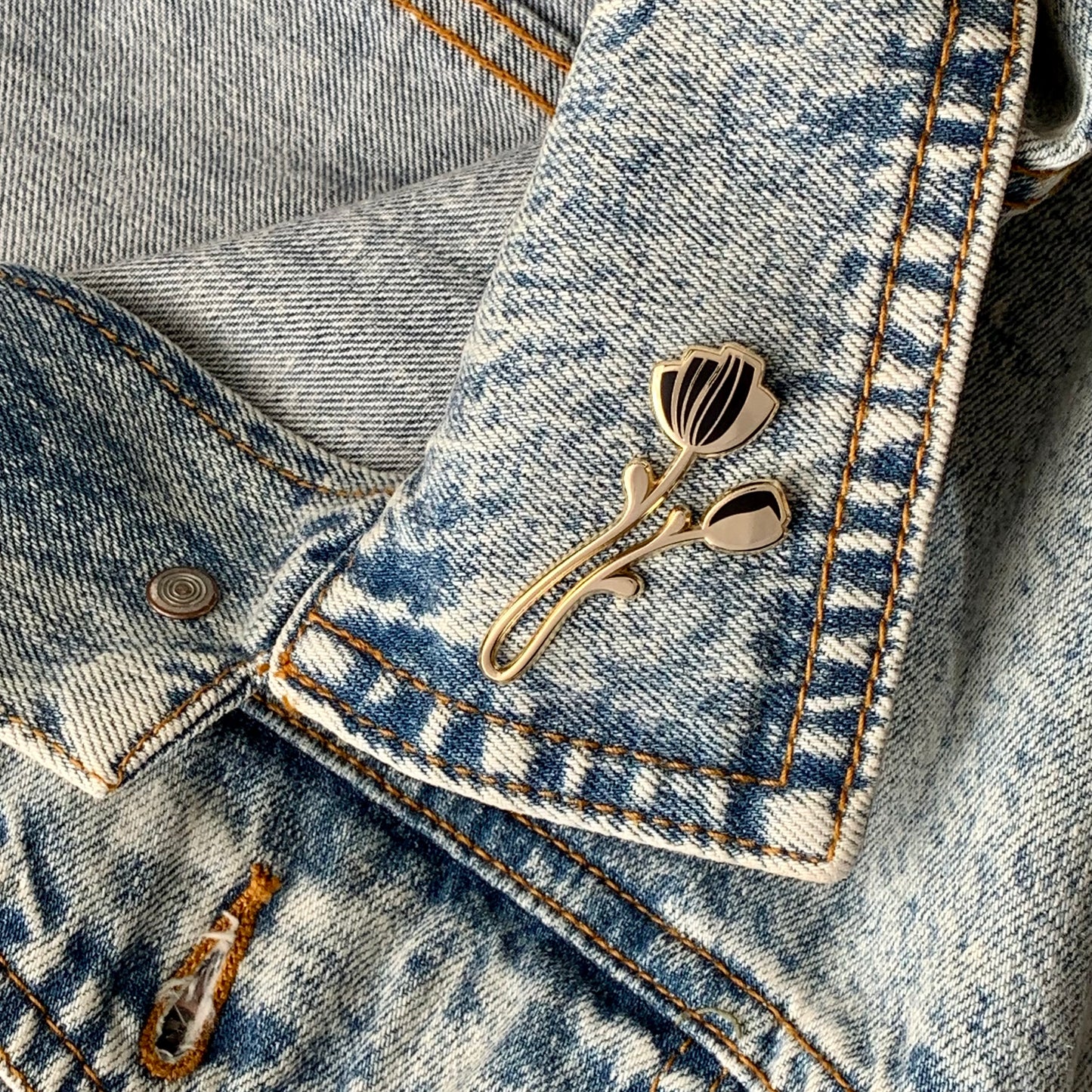 Peony Enamel Pin (Black) Brooches & Lapel Pins