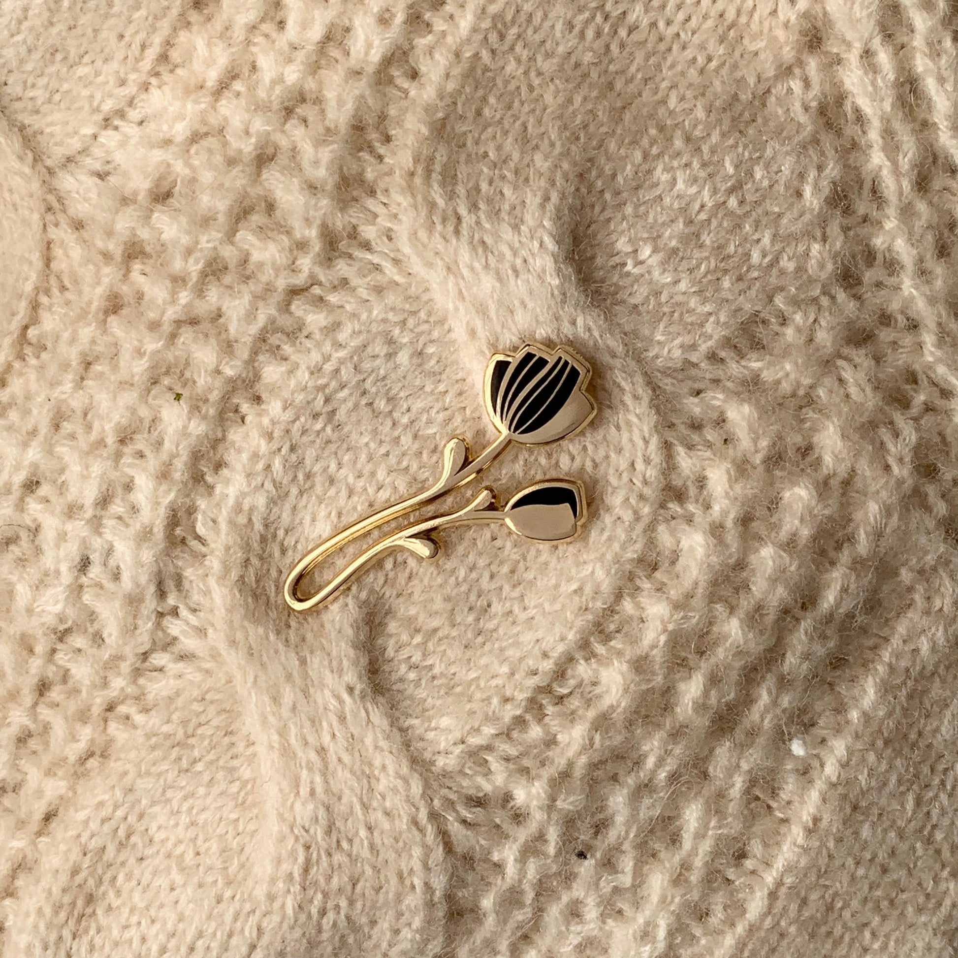 Peony Enamel Pin (Black) Brooches & Lapel Pins