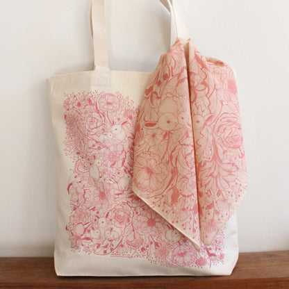 Bunny Rabbit Tote bag + Bandana Scarf Set (Pastel Pink)