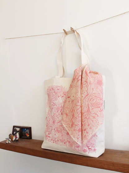 Bunny Rabbit Tote bag + Bandana Scarf Set (Pastel Pink)