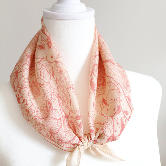 Bunny in the Floral Breeze Bandana Scarf (Pastel Pink)