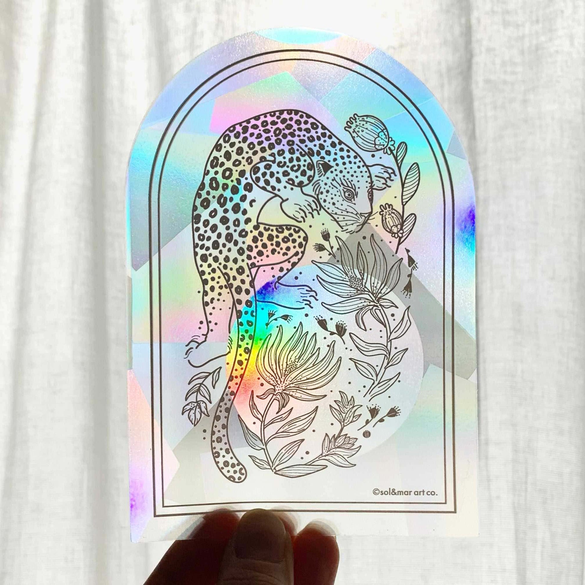 Leopard and the Tropical flowers Suncatcher Sticker Decorative Stickers