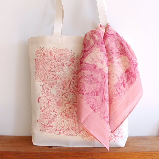 Bunny Rabbit Tote bag + Bandana Scarf Set (Pink)